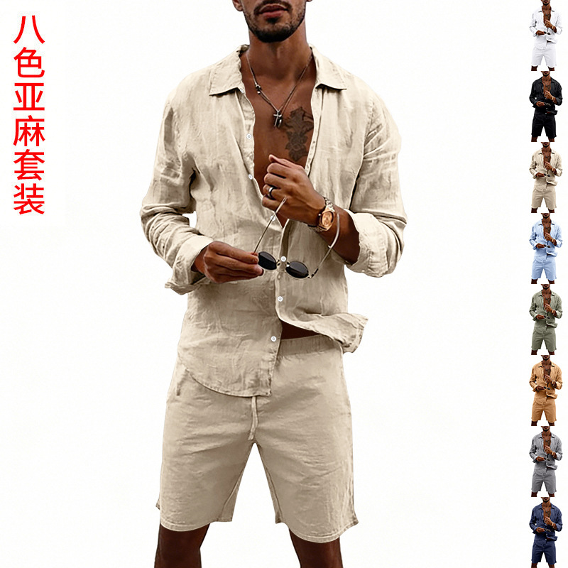 Linen Shorts Men - 여름 남성 린넨 캐주얼 루즈핏 긴팔