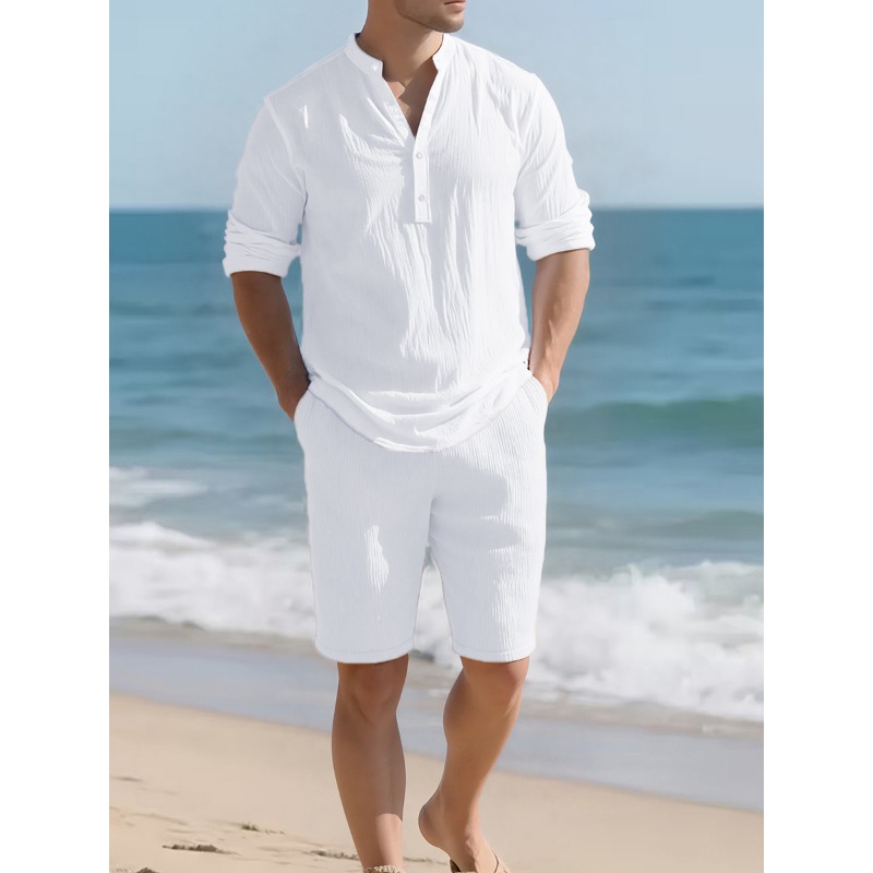 Linen Shorts Men - 남성용 화이트 린넨 혼방 투피스 세트