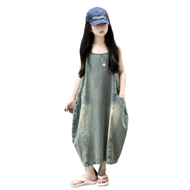 Summer Clothing For Girls - 빈티지 블루 어린이 소녀 고품질 민소매