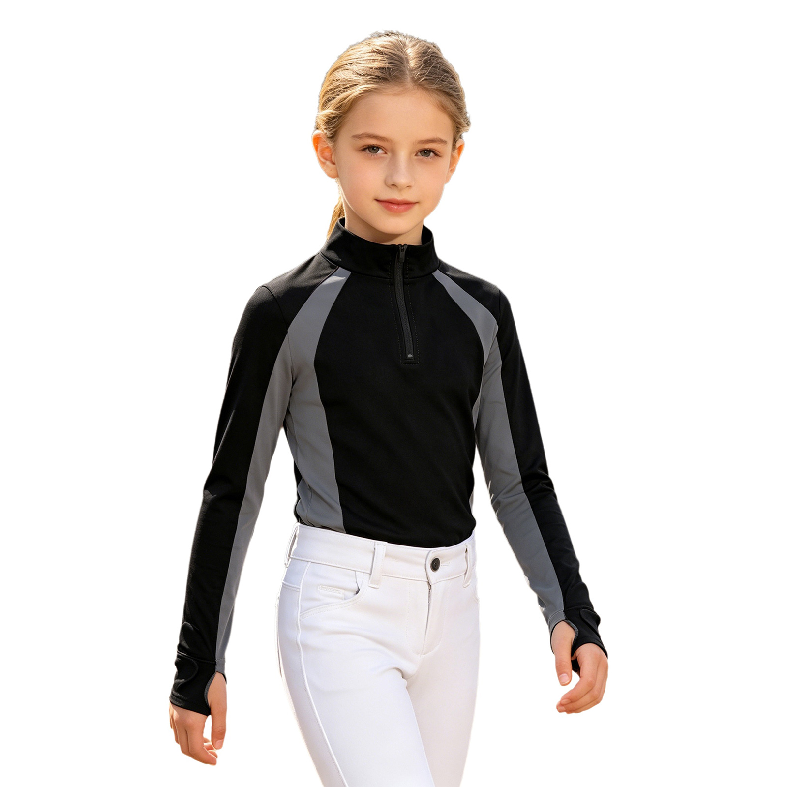 Summer Equestrian Clothing - 어린이 여자 승마복 긴팔 하프 지퍼