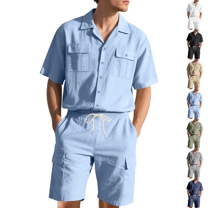 Linen Shorts Men - 남성 여름 린넨 단색 버튼 포켓