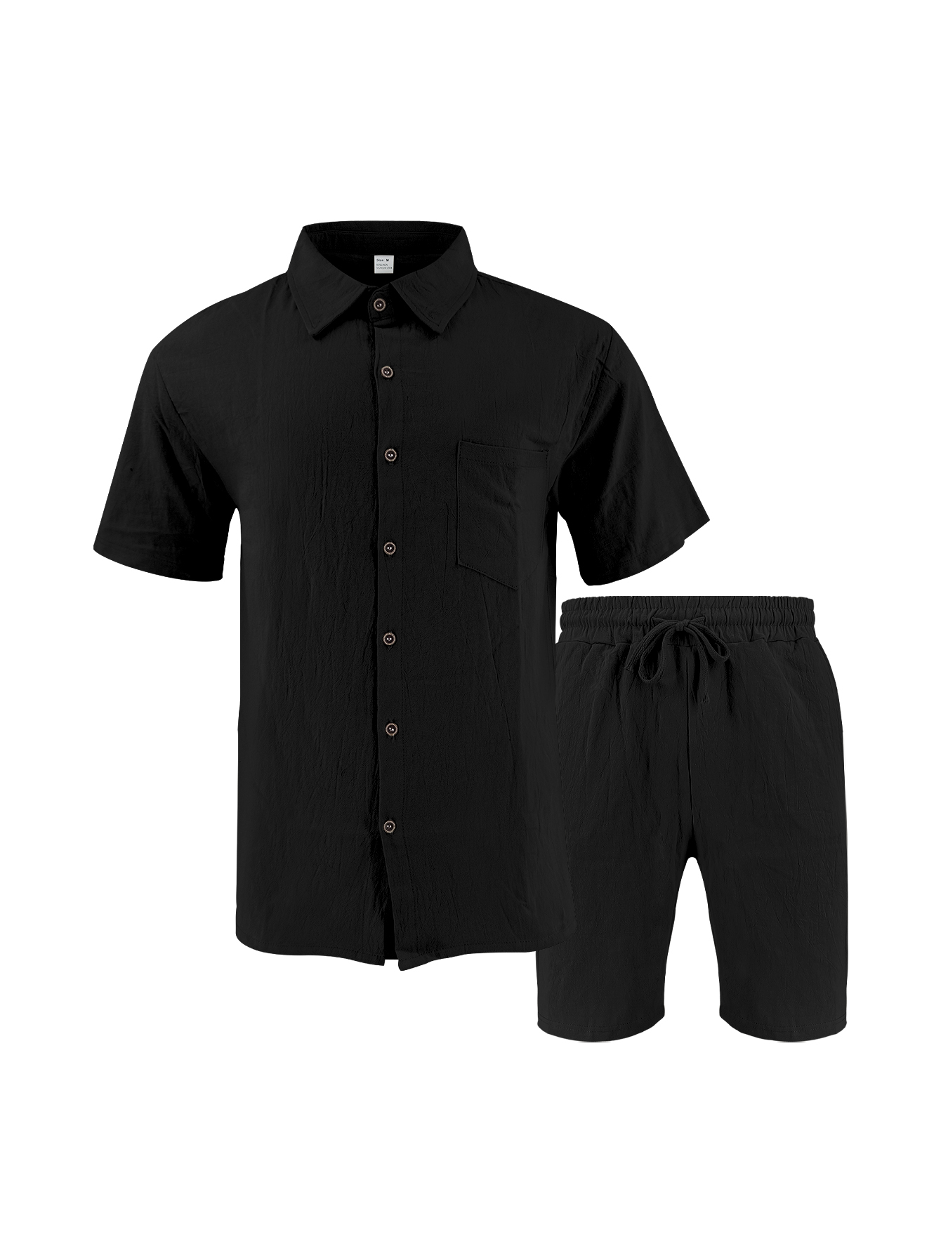 Linen Shorts Men - 남성용 린넨 질감 투피스 세트, 칼라가