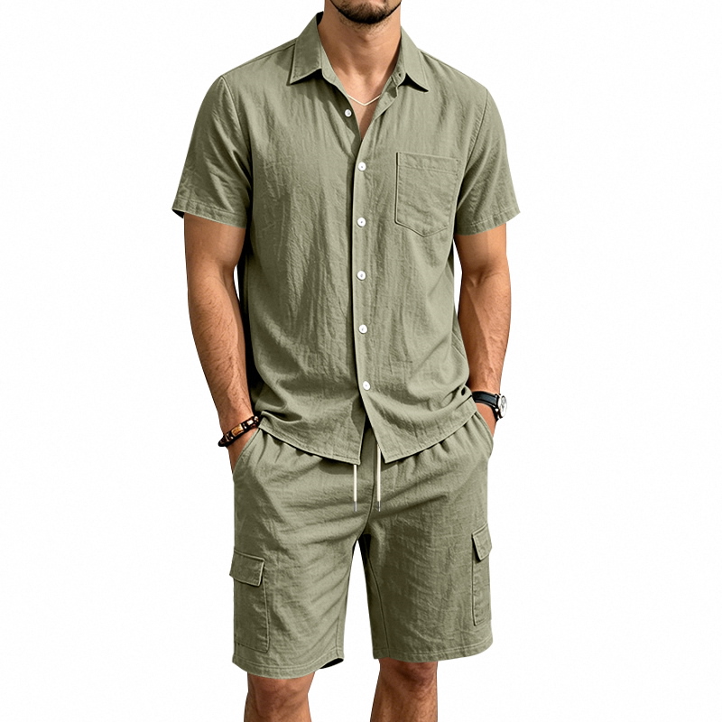 Summer Clothing Sets - 남성 여름 아메리칸 린넨 투피스 세트
