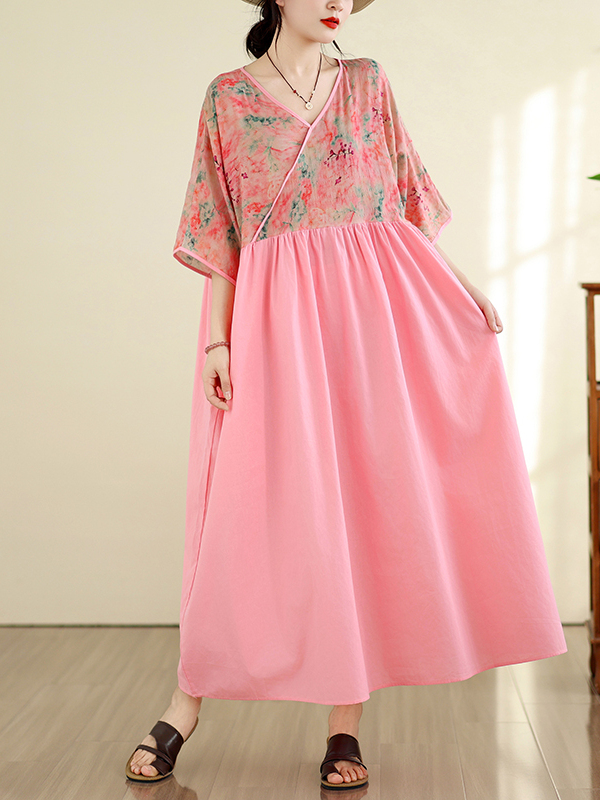 Summer Clothing New Look - 레트로 스타일 코튼 린넨 V넥 스플라이스