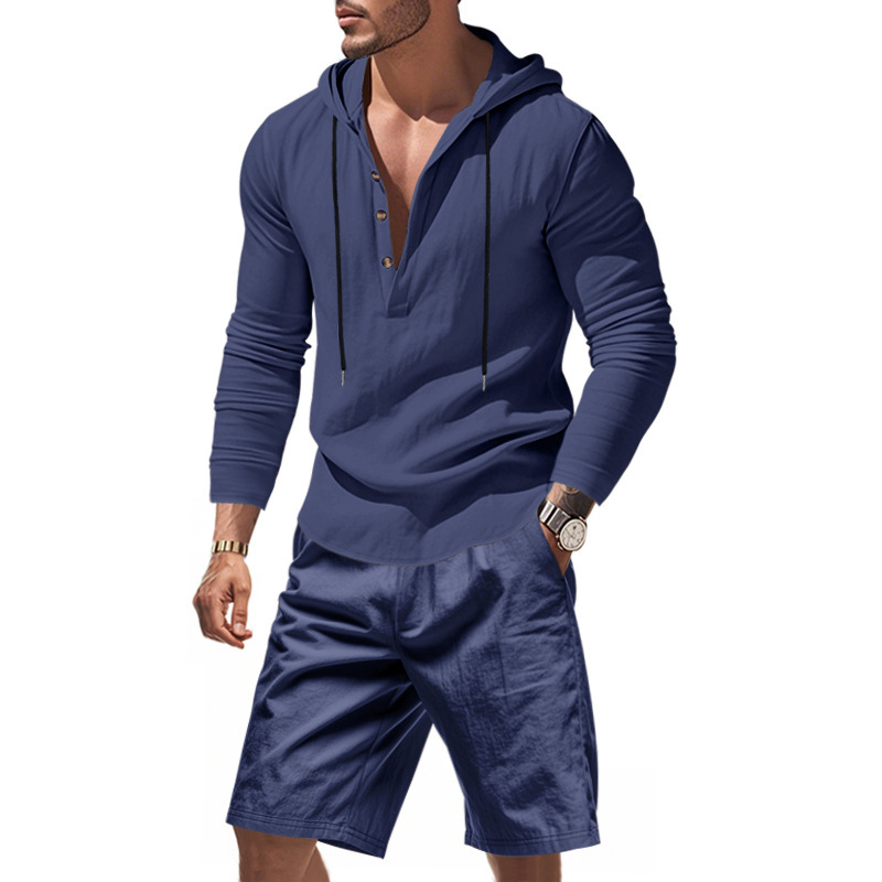 남성 린넨 투피스 세트 후드 긴팔 헨리넥 상의 드로스트 - Linen Shorts Men 리뷰 및 가격