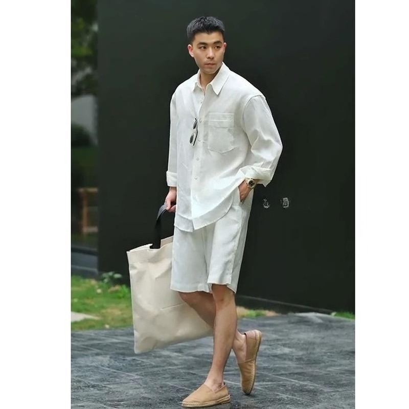 여름 캐주얼 세트 라이오셀 린넨 셔츠와 반바지 남성용  - Linen Shorts Men 리뷰 및 가격