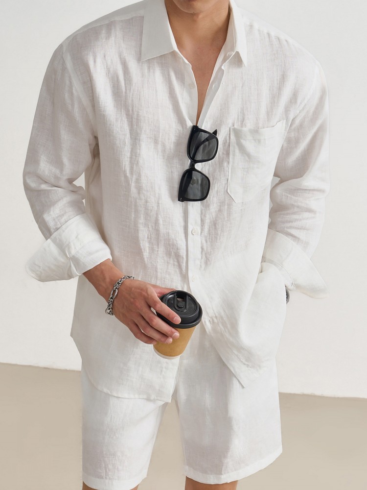 여름 남성용 100% 린넨 긴팔 셔츠 상의 무릎 길이  - Linen Shorts Men 리뷰 및 가격