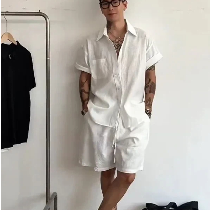 남성 린넨 코튼 투피스 세트 루즈핏 반팔 셔츠와 반바지 - Linen Shorts Men 리뷰 및 가격