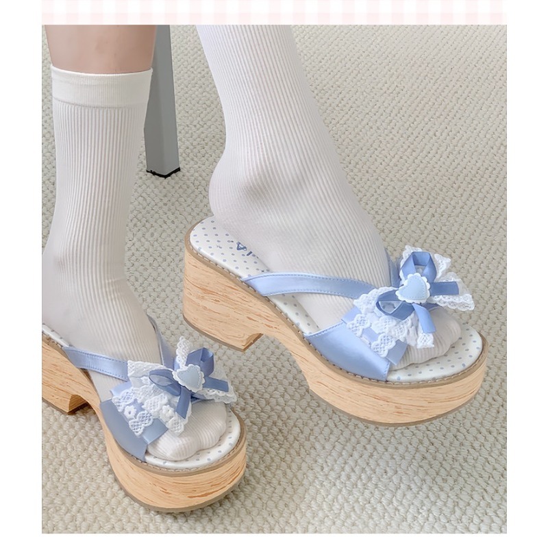 스윗 보우 우드 그레인 두꺼운 바닥 플랫폼 슬리퍼 여성 - Summer Clothing On Sale 리뷰 및 가격