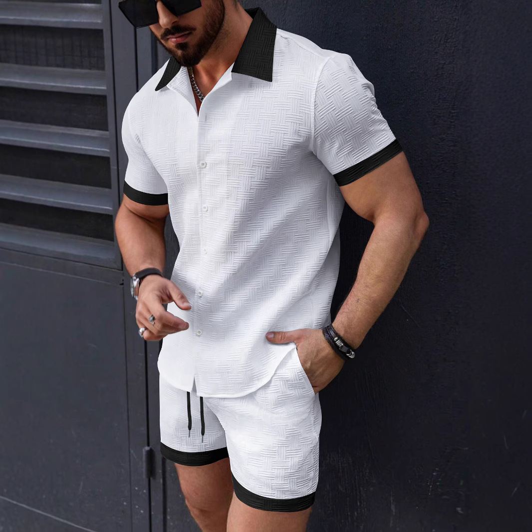매칭 세트 트렌드 남성 정장 린넨 반팔 자카드 셔츠 및 - Summer Clothing Sets 리뷰 및 가격