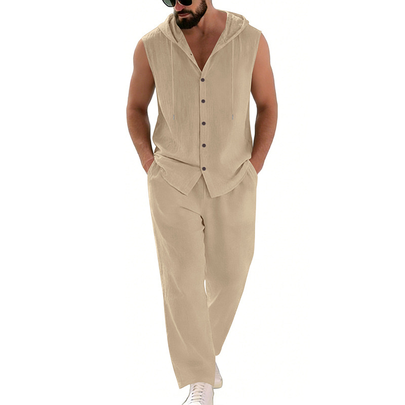 남성 캐주얼 린넨 수트 후드 스웨터 및 바지 세트 단색 - Summer Clothing Sets 리뷰 및 가격