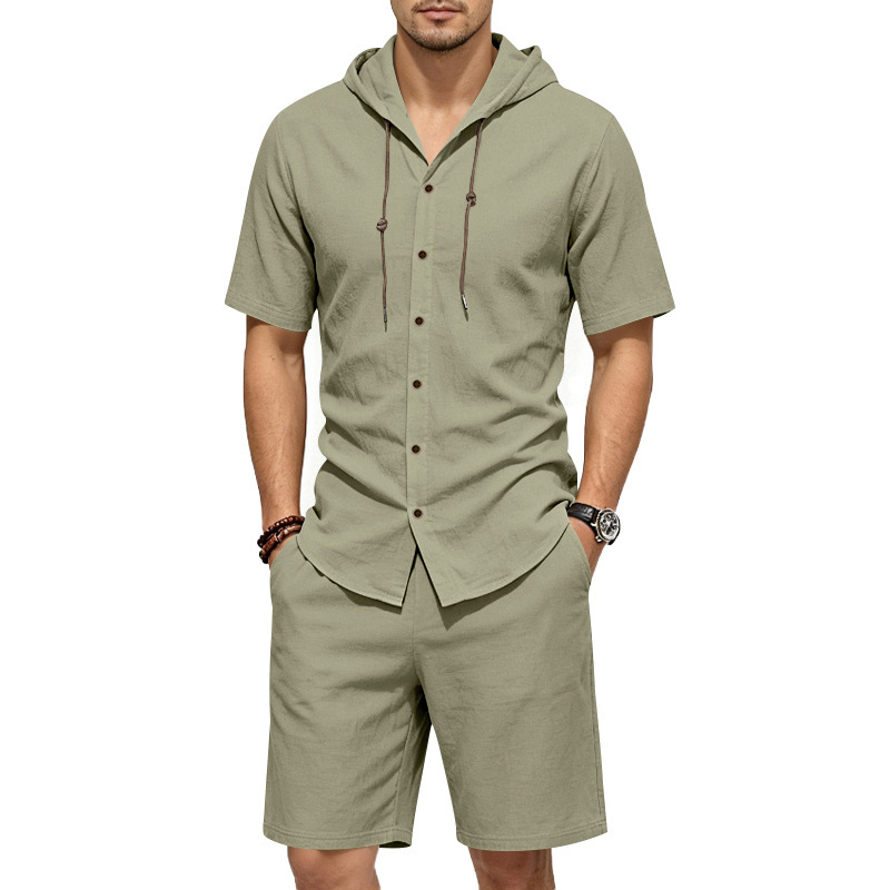 남성 여름 린넨 투피스 세트 루즈핏 솔리드 후드 반팔  - Linen Shorts Men 리뷰 및 가격
