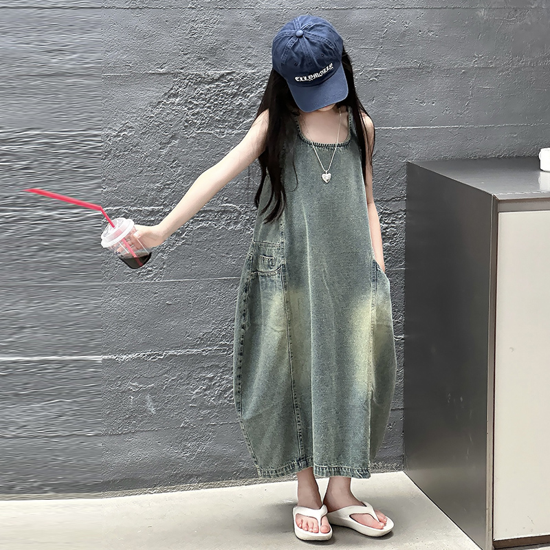 빈티지 블루 어린이 소녀 고품질 민소매 데님 드레스 s - Summer Clothing For Girls 리뷰 및 가격