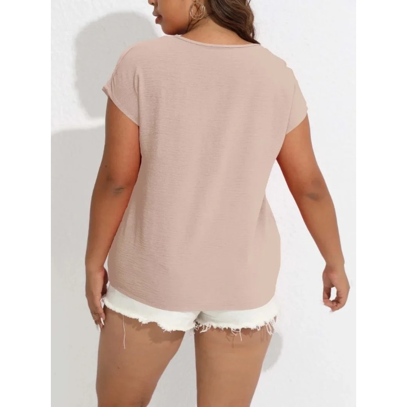 여성용 플러스 사이즈 캐주얼 단색 브이넥 티셔츠, 버튼 - Summer Upf Clothing 리뷰 및 가격