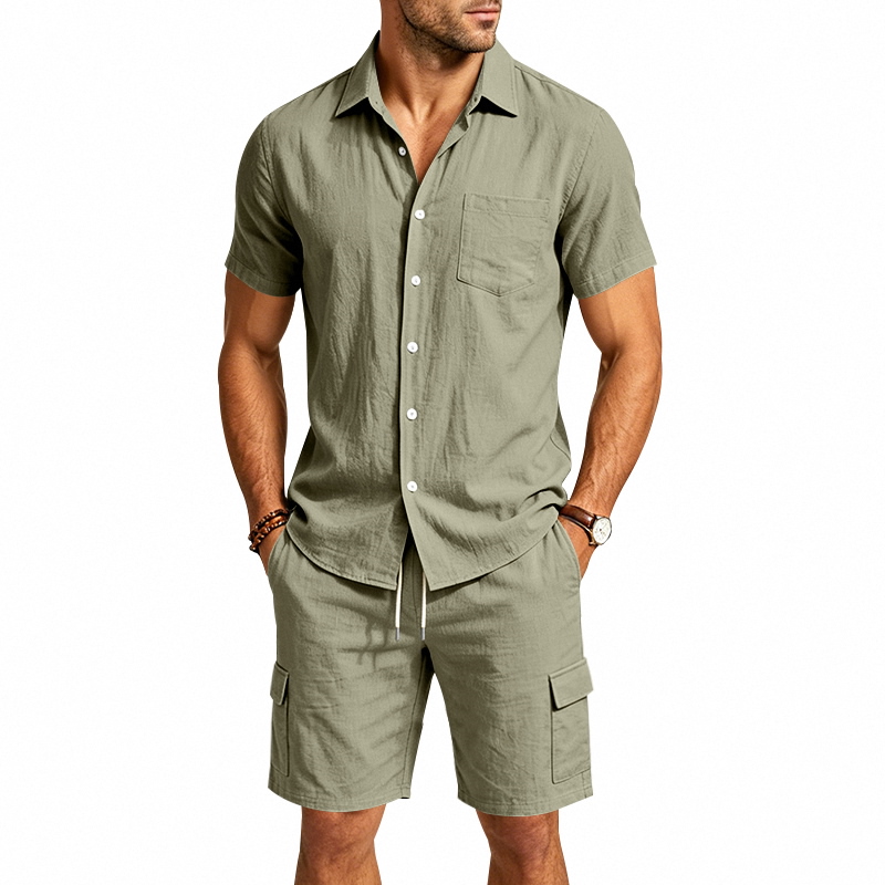 남성 여름 아메리칸 린넨 투피스 세트 반팔 셔츠 드로스 - Summer Clothing Sets 리뷰 및 가격