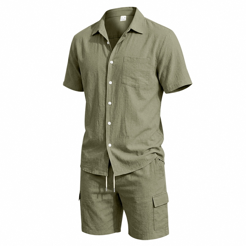 남성 여름 아메리칸 린넨 투피스 세트 반팔 셔츠 드로스 - Summer Clothing Sets 리뷰 및 가격