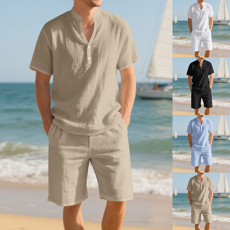 여름 루즈핏 린넨 남성 헨리넥 셔츠 반팔 반바지 투피스 - Linen Shorts Men 리뷰 및 가격